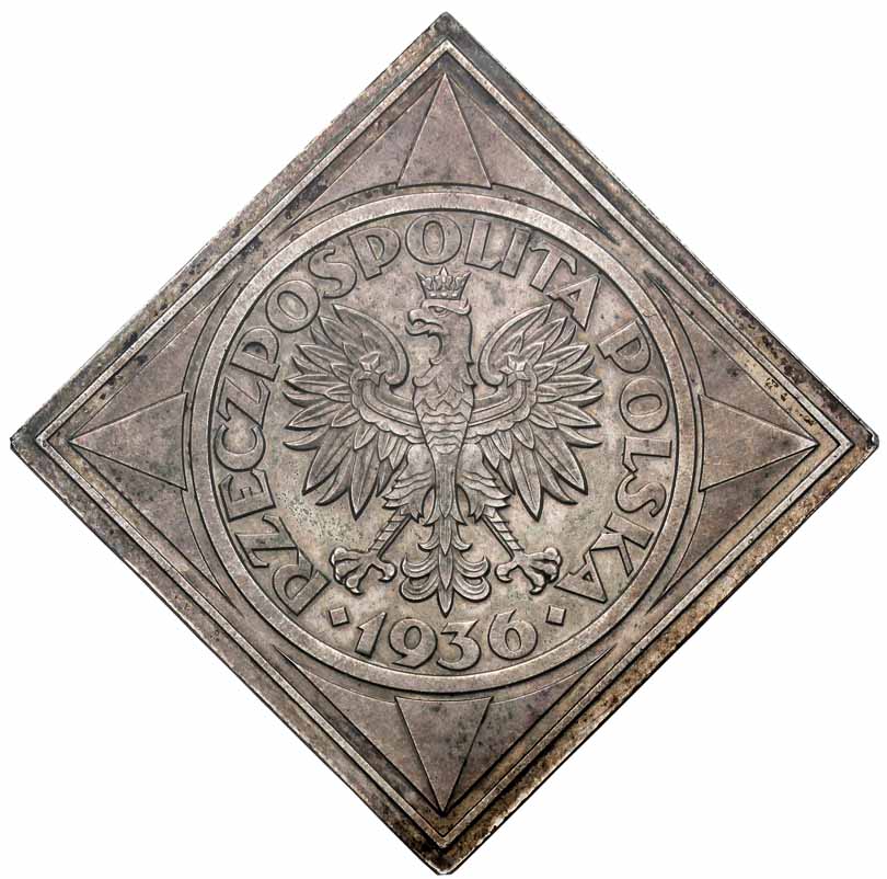 ll RP. 5 złotych 1936, żaglowiec, klipa, PRÓBA, srebro, NGC PF62